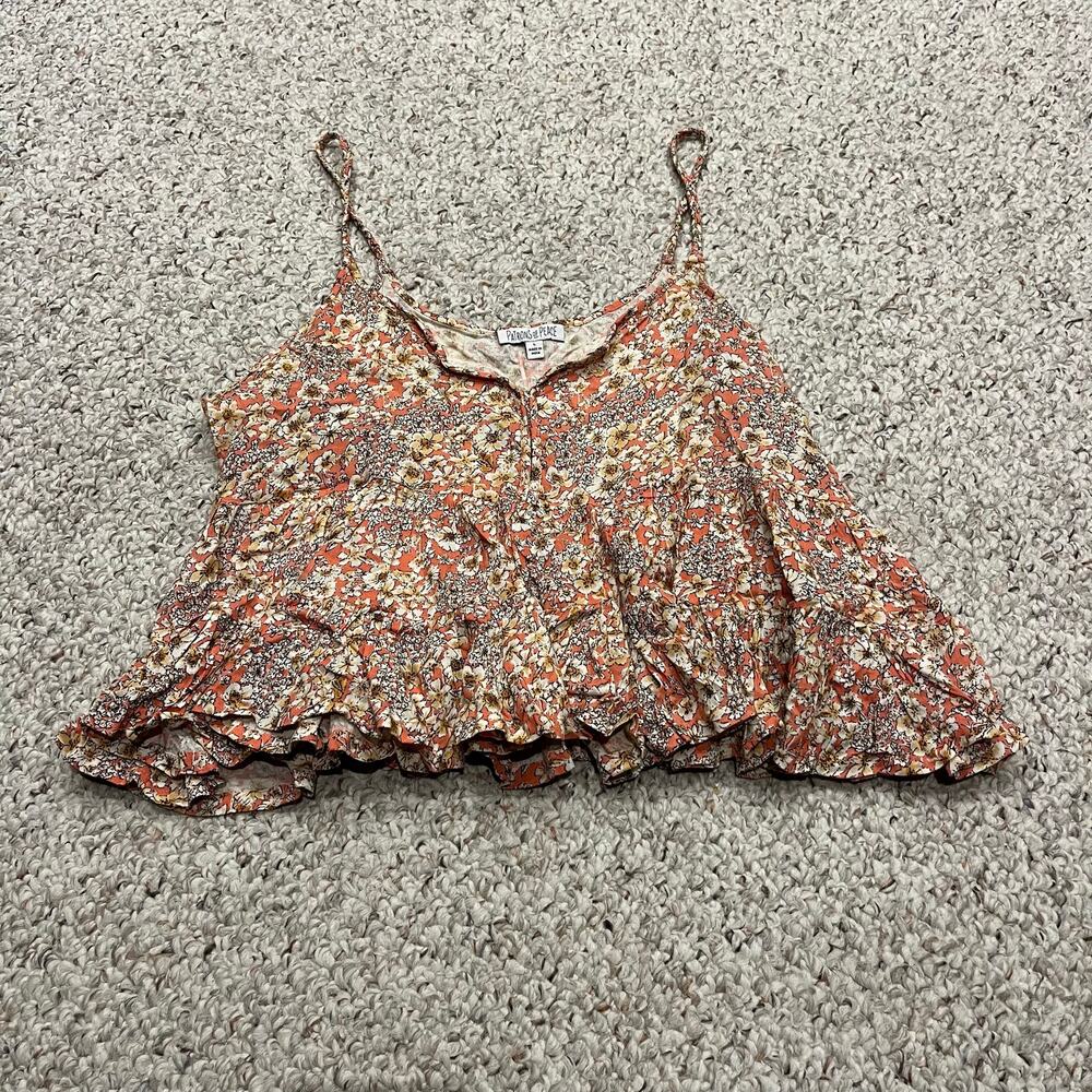 Patrons of Peace Floral Camisole Tank Top L Flowy Feminine Casual Hippie Boho